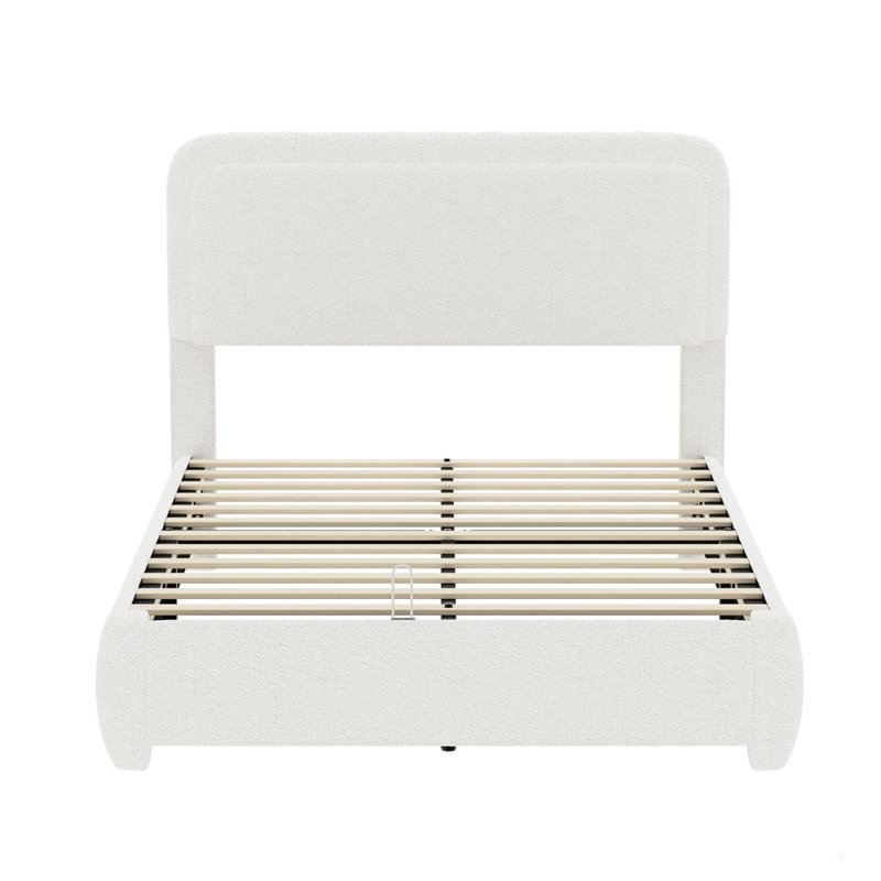 Base de lit plateforme en tissu Boucle avec tête de lit à hauteur réglable sans sommier tapissier, Lit double