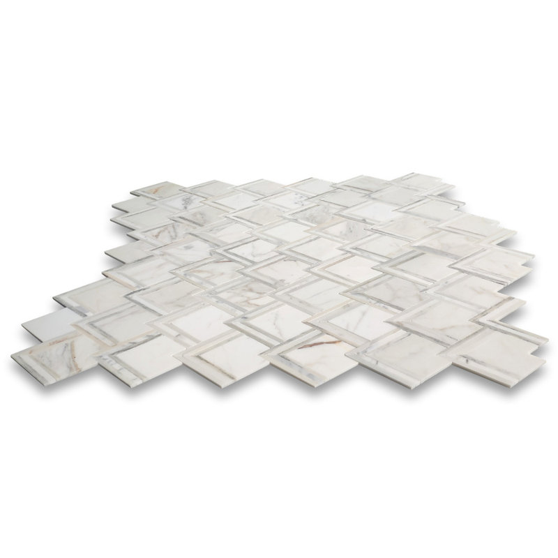 11 in. x 9 in. Marble Tile, Gray/White
