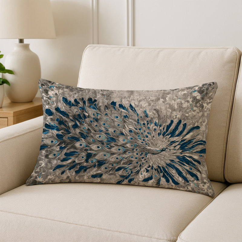 Coussin décoratif intérieur et extérieur Modern, Gris floral 5, Rectangle H 14 po x l 20 po