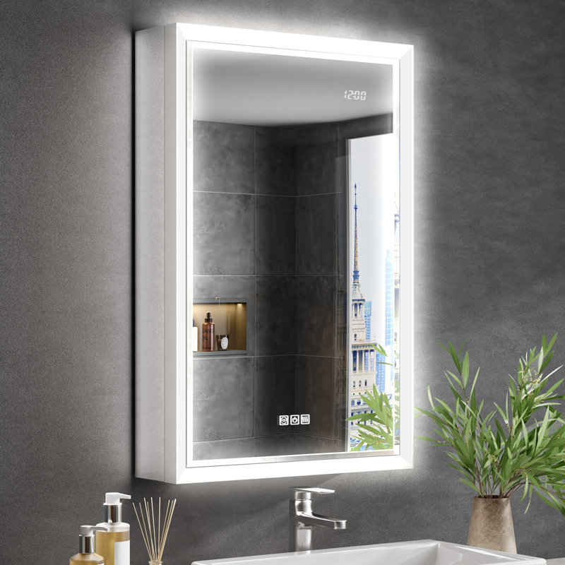 20X32" Beveled LED Medicine Cabinet With Anti-Fog Mirror – Surface/Recessed Mount, Dimmable Lights, Outlet, Clock & Sensor Light