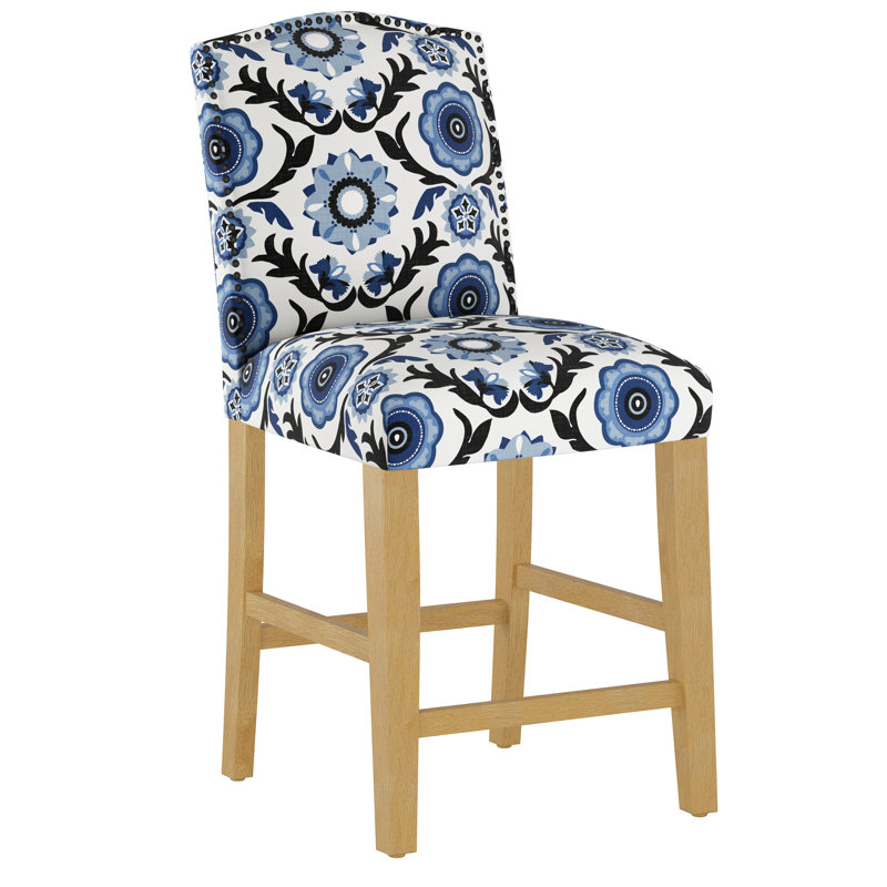Tabouret de bar et de comptoir Delbreco, Tabouret de comptoir (siège d'une hauteur de 26 p, Indigo Shaana, Bois naturel