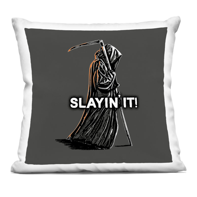 Coussin décoratif imprimé Slayin 'It Grim Reaper par Jedco Brands, Inc.