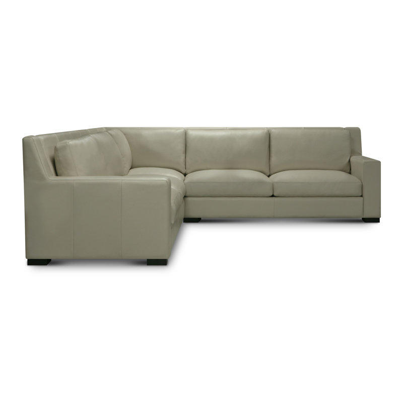 Gray Leather Upholstered Sectional Sofa with Wood Legs