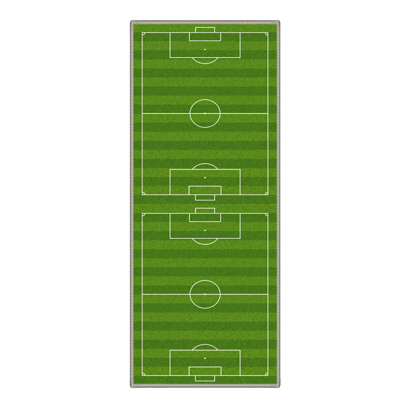 Geometric Soccer Field Machine Washable Emerald Green Indoor Area Rug With Non-Slip Backing, Runner 2'6" x 8'