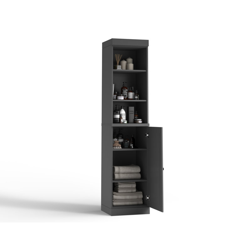 100% Solid Wood 16.5" Bathroom Storage Cabinet with Solid Doors and Adjustable Shelves, Gray