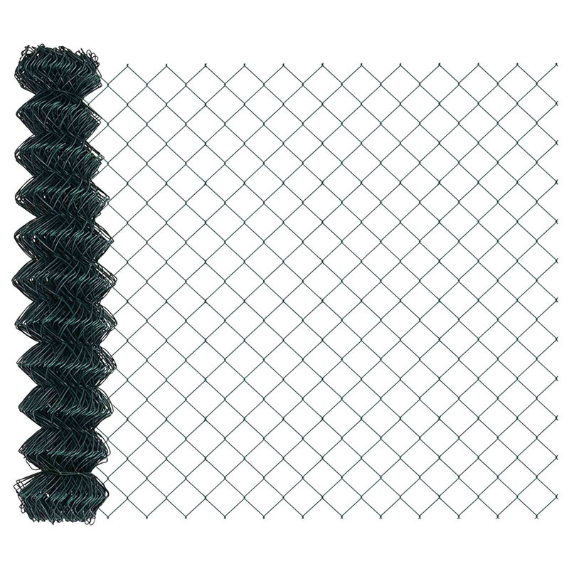 Vidaxl Chain Link Fence Steel, Green, 140cm H x 1000cm W x 2.7cm D