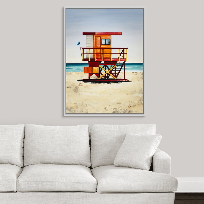 « lifeguards on duty iii », peinture sur toile, Cadre flottant blanc, H 41,7 po x l 31,7 po x p 1,75 po