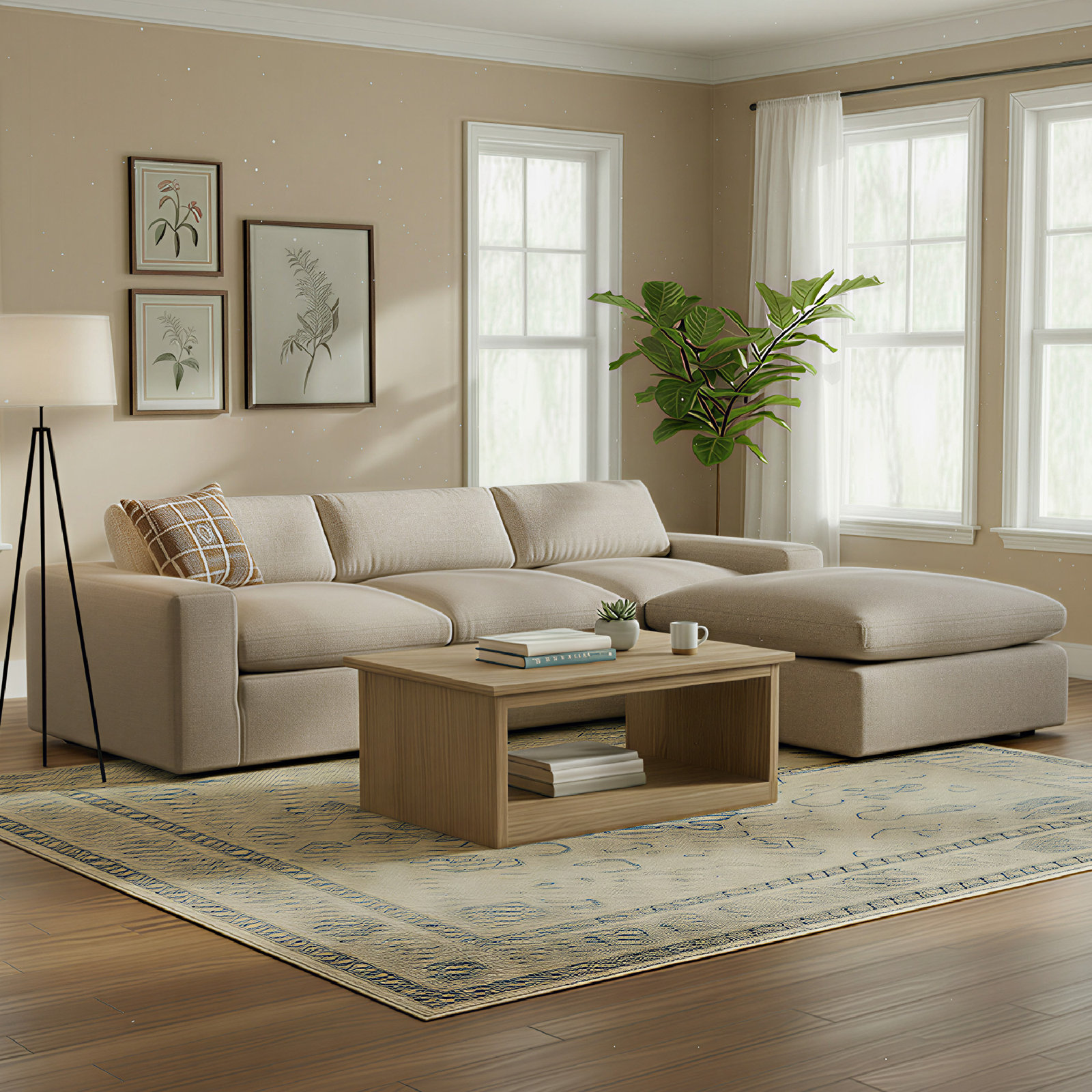 Asher 4 - Piece Upholstered Modular Sectional, Effie Flax Performance Linen