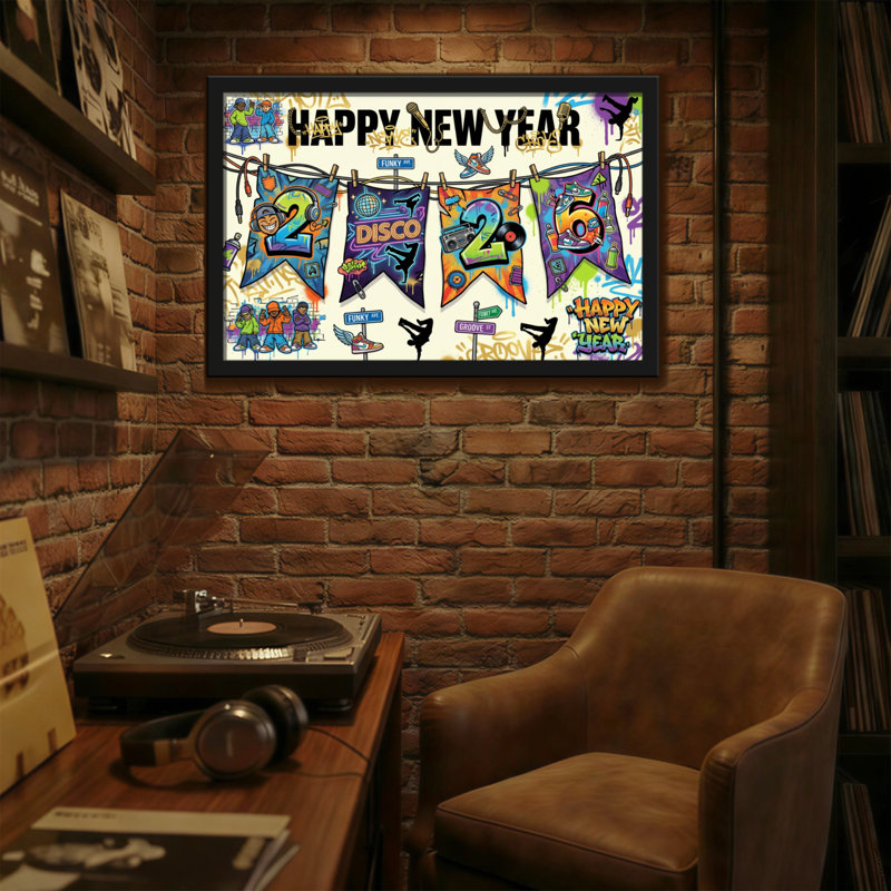 Fashion Happy New Year 2025 Disco Party Fun, H 12 po x l 18 po