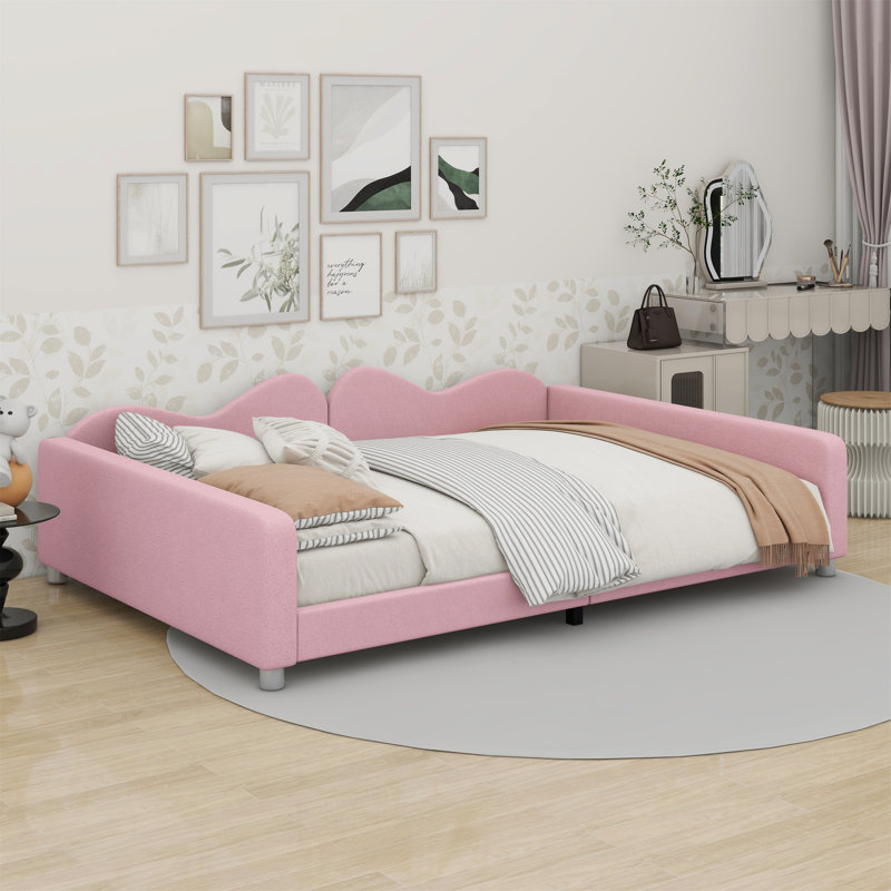 Lit de jour rembourré avec dossier en forme de nuage, Rose, Full