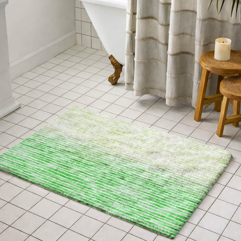 Premium Machine Washable Dream Shag ADS187 Striped Rug, 1'8" x 2'6", Green