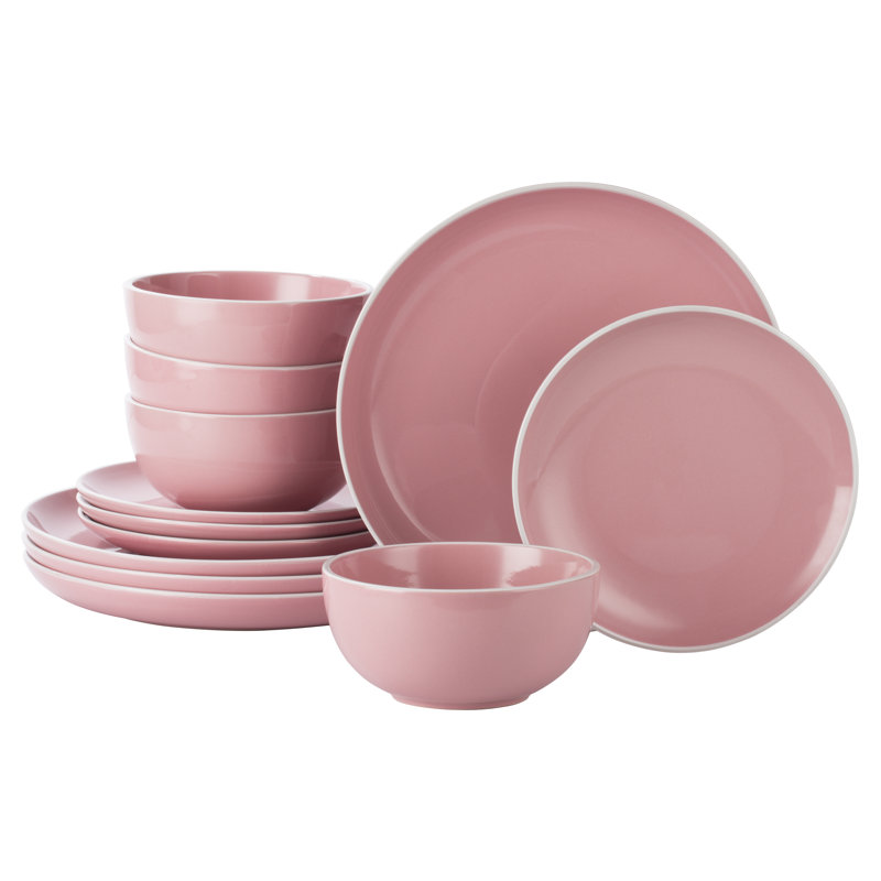 Waterside 12pc Stoneware Dinner Set, Pink