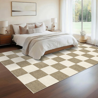 Checkerboard Washable Area Rug with Non-Slip Backing
