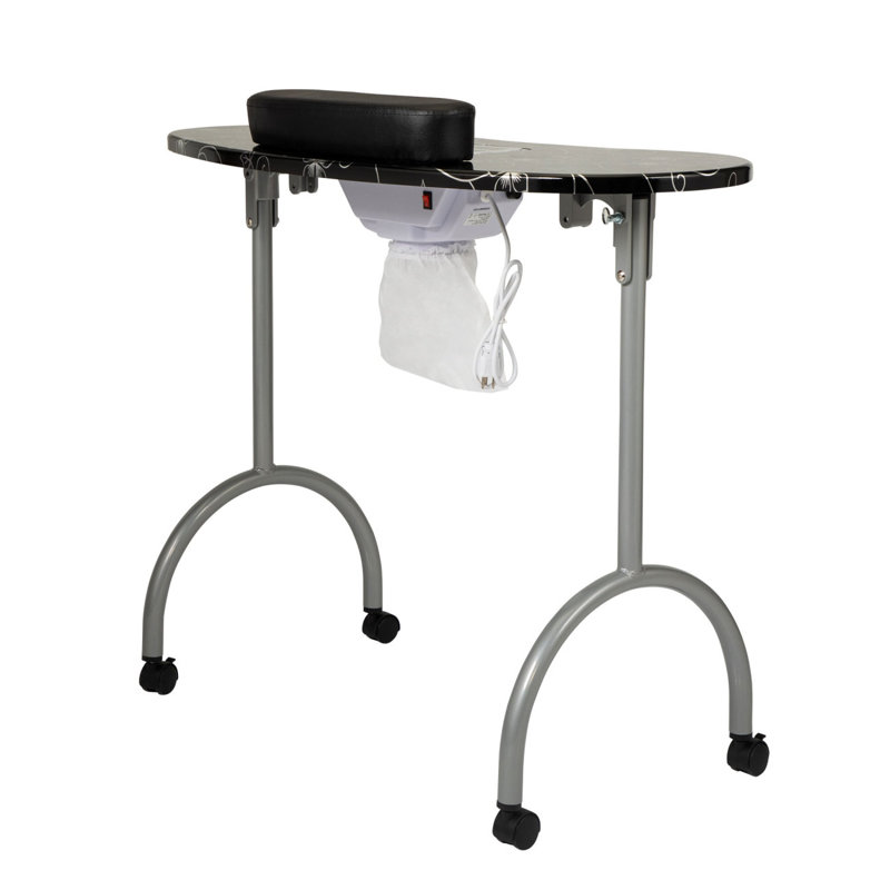 Table de manucure portable et pliable avec collecteur de poussière électrique, 4 roues verrouillables, sac de transport