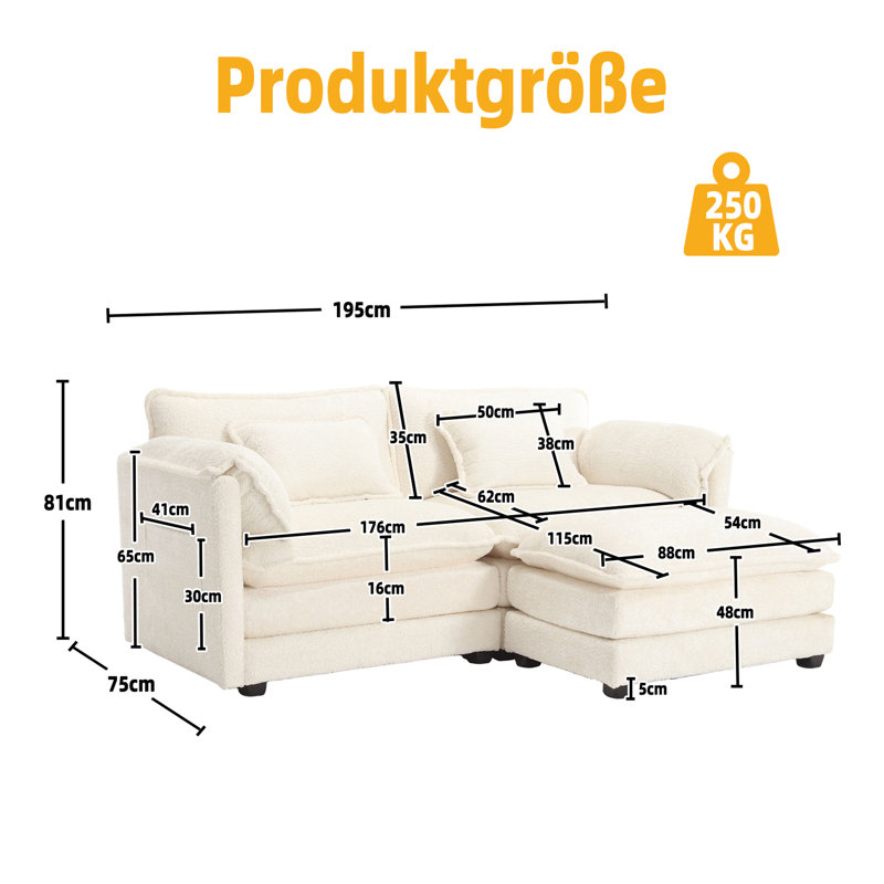 Aidon 2 Seater Chenille Sofa, Beige