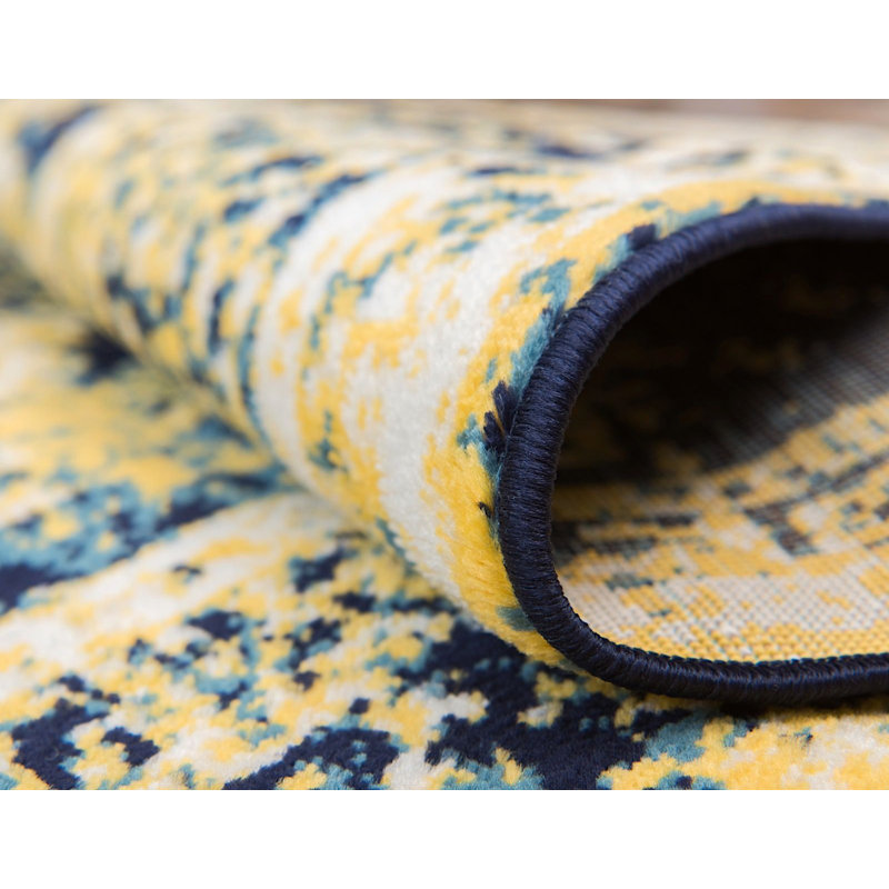 Tapis oriental jaune Oneita, Carré 8 pi