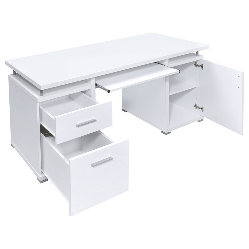 Bureau d'ordinateur blanc avec 2 tiroirs et armoire Rochelle