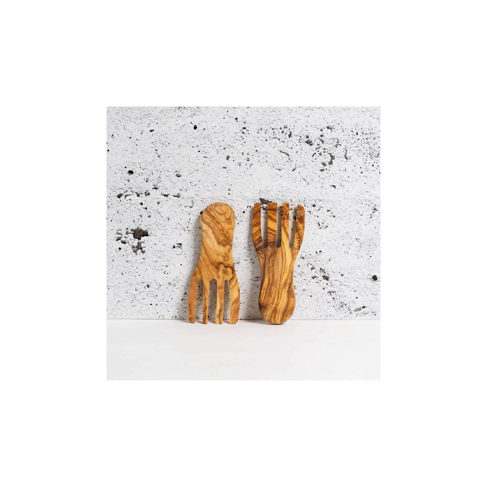 Olive Wood Salad Servers Flat Forks Set
