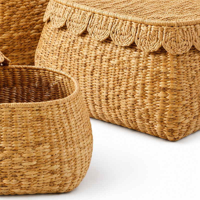 Cole and Grey Seagrass Woven Brown Decorative and Functional Storage Basket with Lid Set