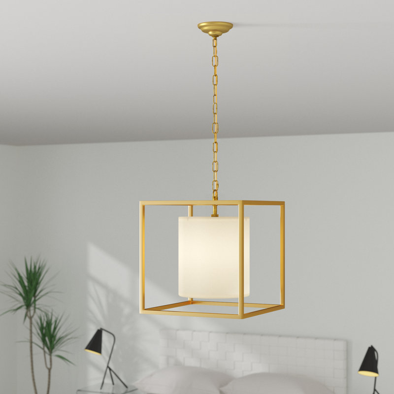 Lustre carré à 1 lumière Reinhard, H 14 po x l 12 po x P 12 po, Laiton