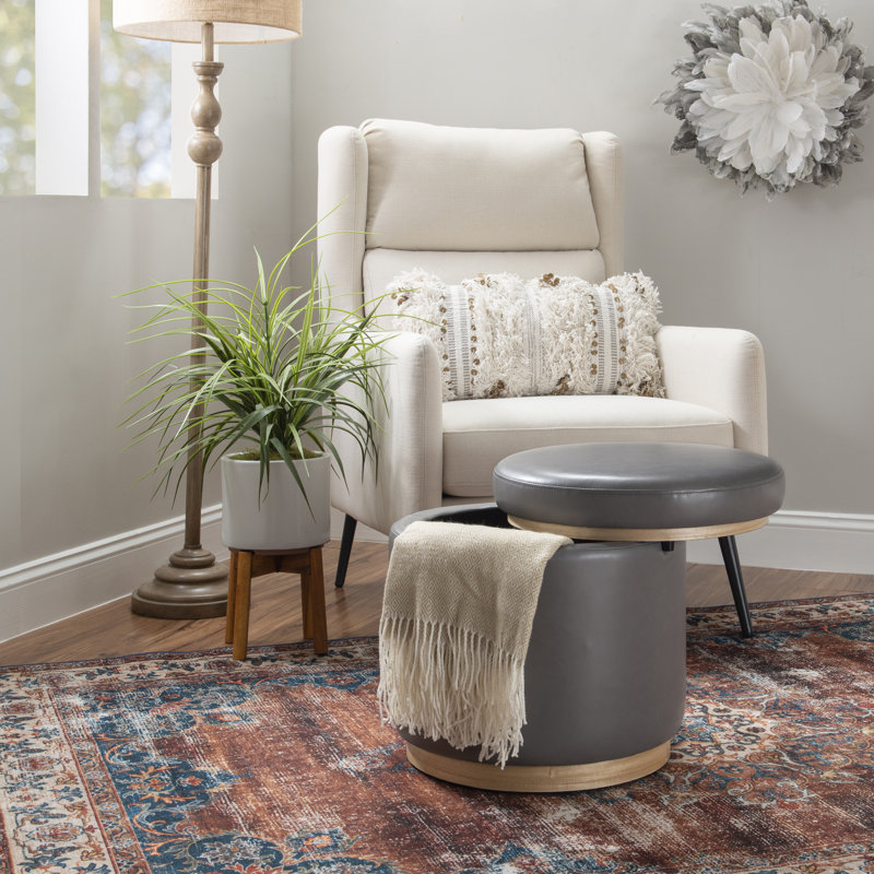 Addilynne Faux Leather Ottoman, Gray