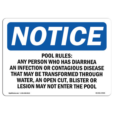 OSHA Notice - Pool Rules Any Person Who Has Diarrhea Sign | Heavy Duty