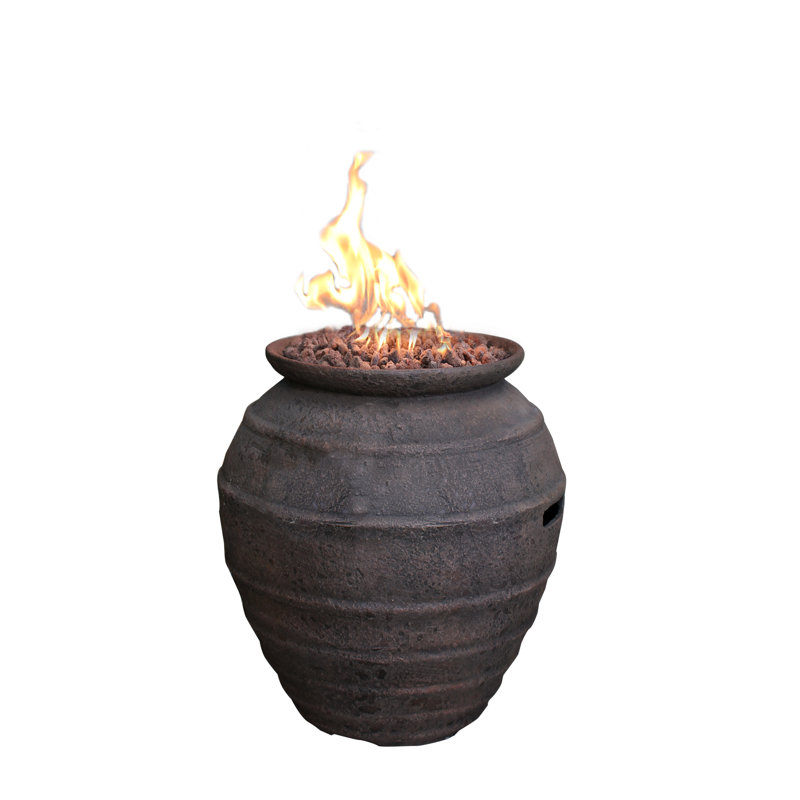 Pompeii 26" Outdoor Concrete Barrel Fire Pit 40,000 BTU - Includes Lava Rocks & PVC Cover, Propane