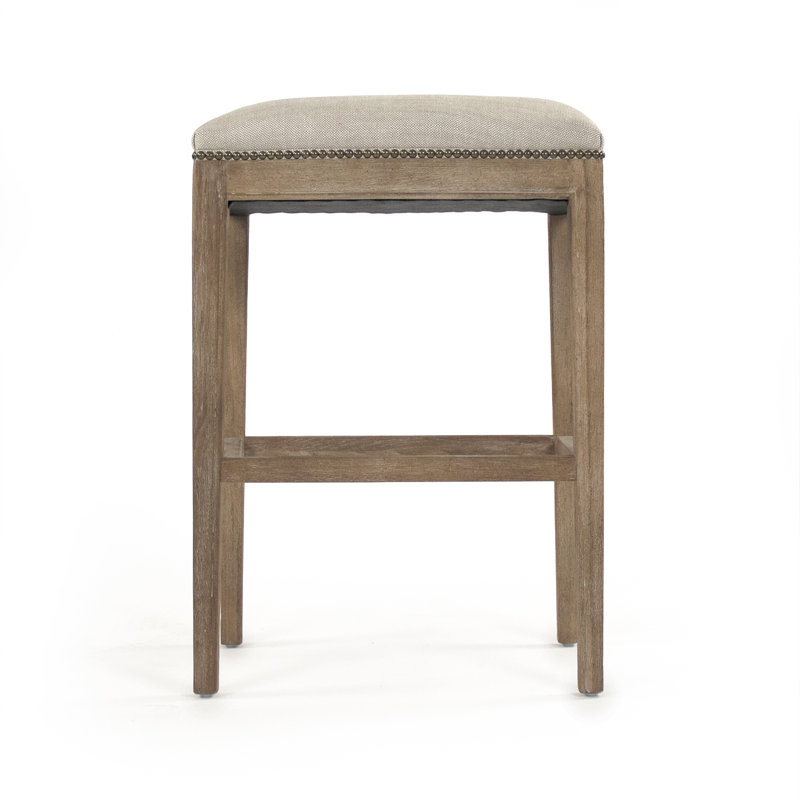 Limed Grey Oak Frame Bar Stool with Oatmeal Polyester Upholstery