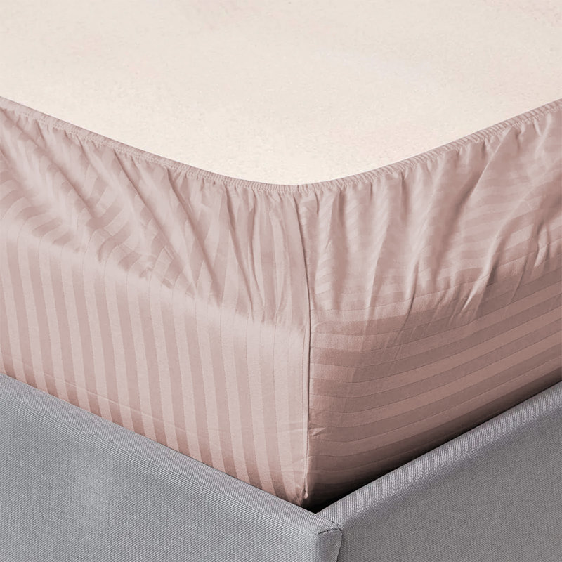 Premium Stripe Fitted Sheet - Deep Pocket, Wrinkle-Free, Ultra Soft Microfiber Bed Sheet, Pink Striped, Double (4'6)