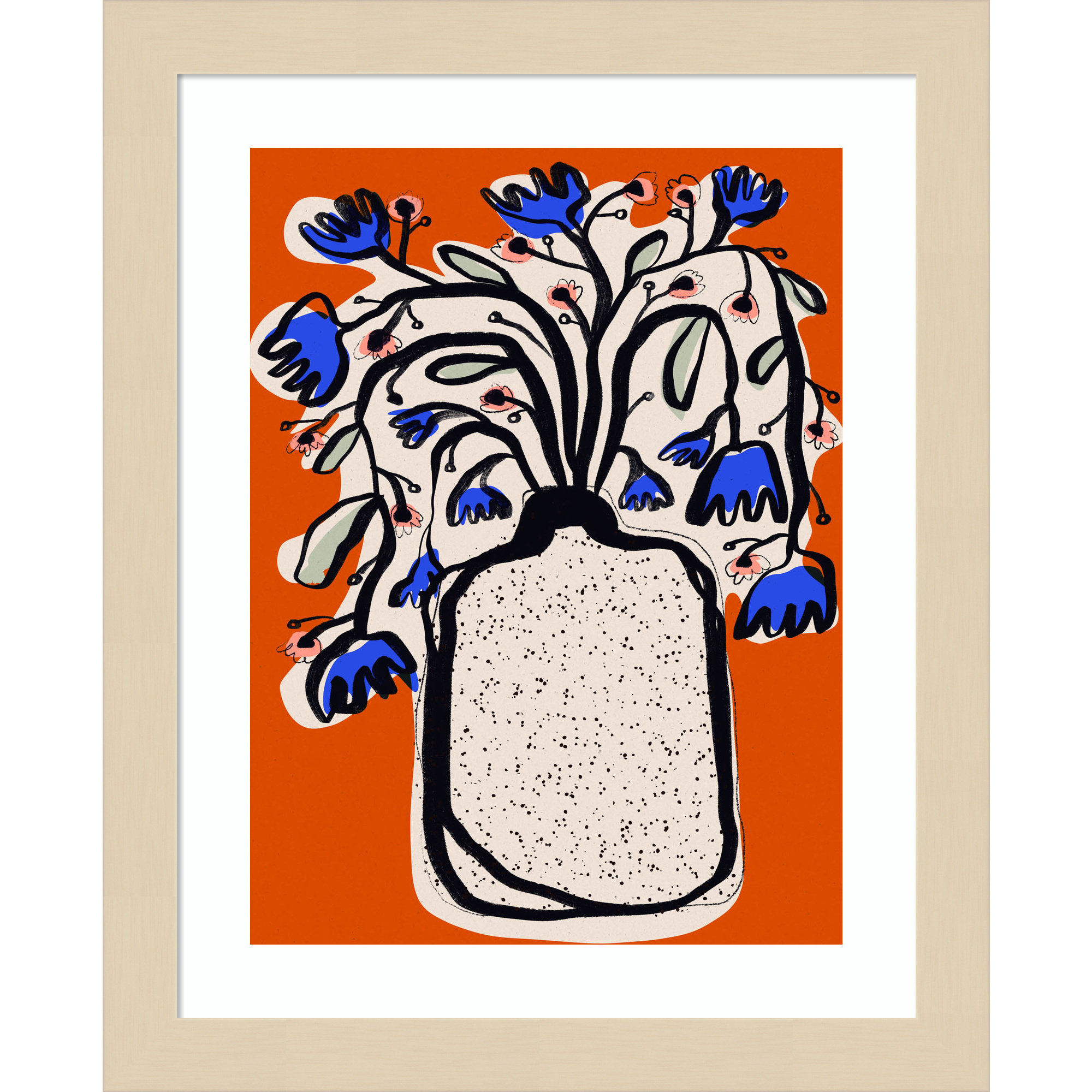 Lovely Flower Bouquet (orange Version) by Treechild Wood Framed Wall Art Print, Brown , 13" H x 11" W