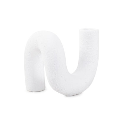 White Abstract Curved Tube Vase Tall
