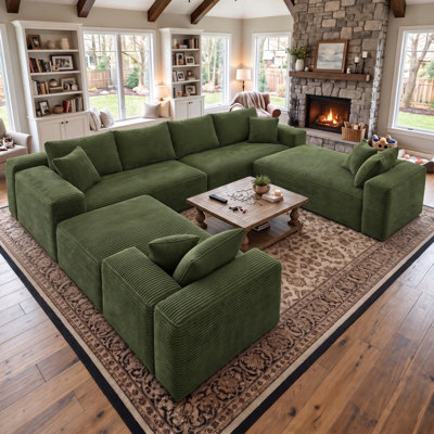 141.2" U-Shaped Modular Sectional Couch, Oversized Compression Boneless Cloud Sofa with Double Chaise, 8-Seater Deep Seat Convertible Sofa for Living Room