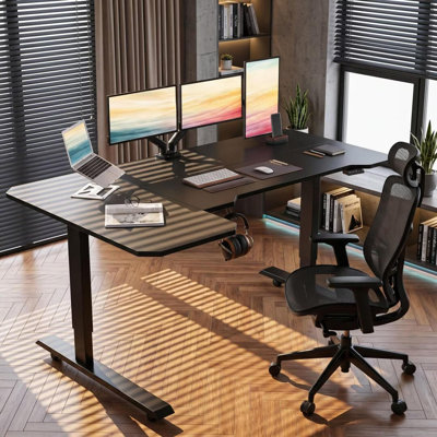 59" L-Shaped Electric Standing Desk, Adjustable Height Corner Sit Stand Desk with Memory Presets, Solid Black