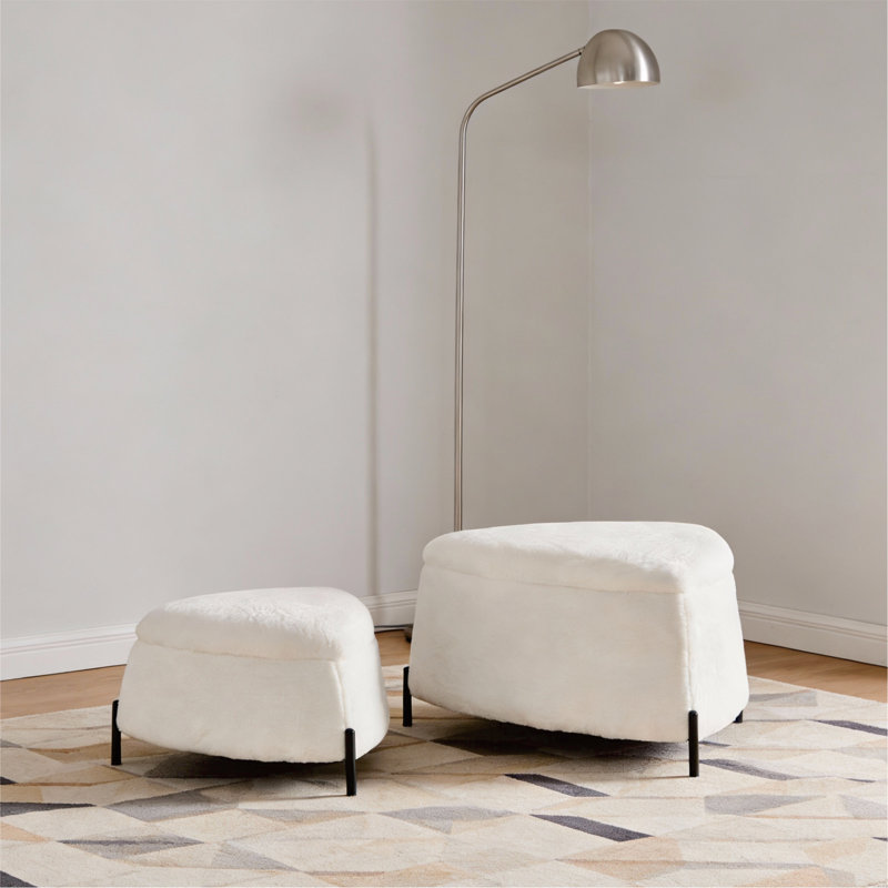Ensemble de 2 repose-pieds rembourrés avec rangement, repose-pieds et tabouret de maquillage (ensemble de 2), Ivoire ivoire