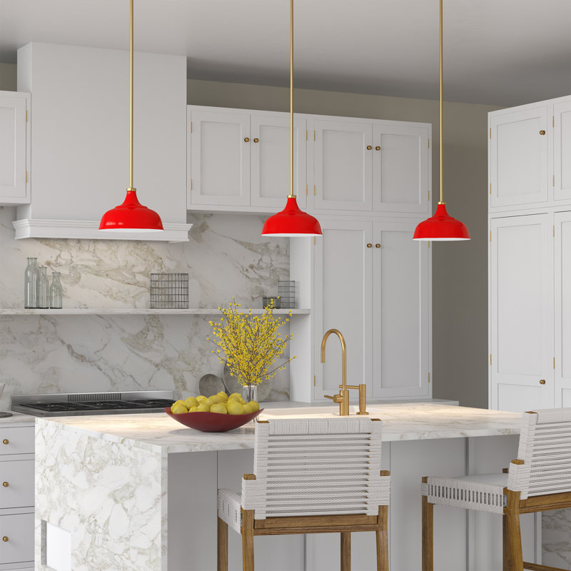 Mackenzie 10.75" Wide Pendant with Metal Shade, Red/Brass