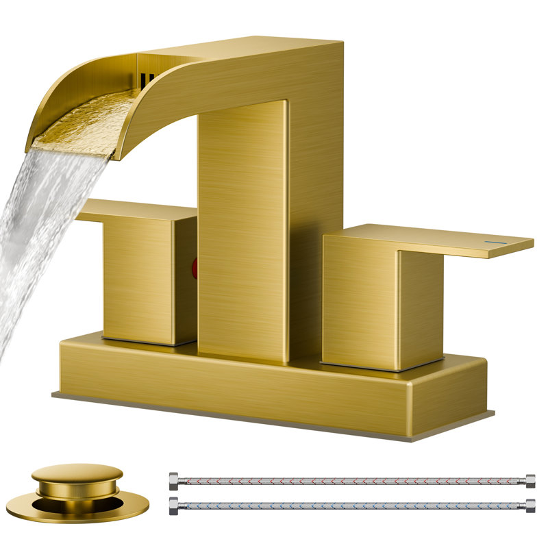 Centerset Bathroom Faucet With Drain Assembly, 2-handle Bathroom Sink Faucet, Brushed Gold