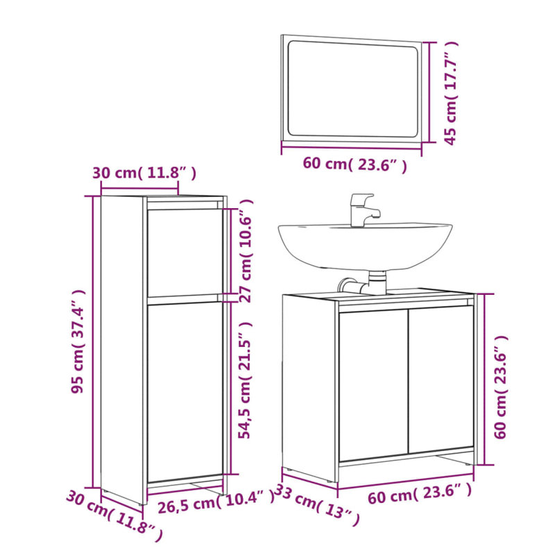 Askwith Bathroom Storage Furniture Set, Grey Sonoma