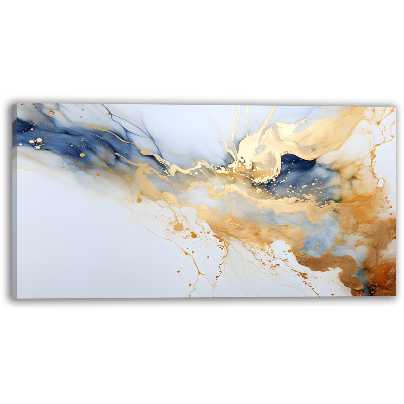 «Golden Waves of Elegance», art mural sur toile tendue, H 27,5 po x l 55 po x P 1,5 po