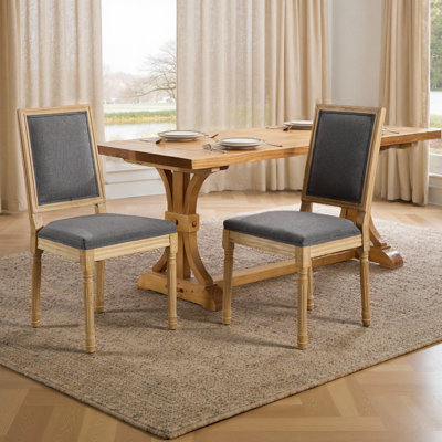 Chaises de salle à manger de style français Louis, chaise d'appoint à structure en bois d'hévéa massif avec dossier carré (ensemble de 2)