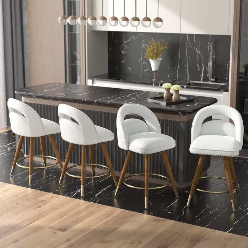 Kokitus Counter Height Bar Stools, 24 Inch Swivel Bar Stools with Backs&Solid Wood Legs, 4, White/Gold