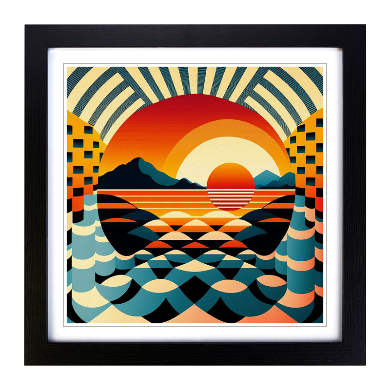 Japanese Sunset Op - Single Picture Frame Print on Wood, Black