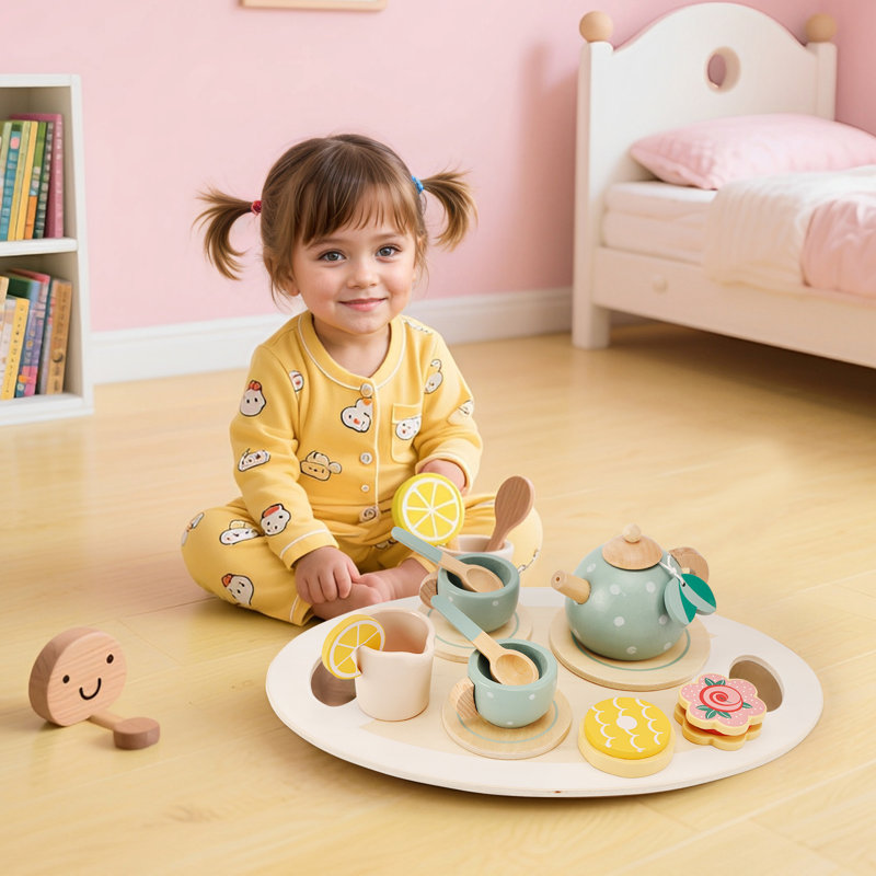 Wooden Tea Party Set for Kids, 15pcs Preschool Play Kitchens