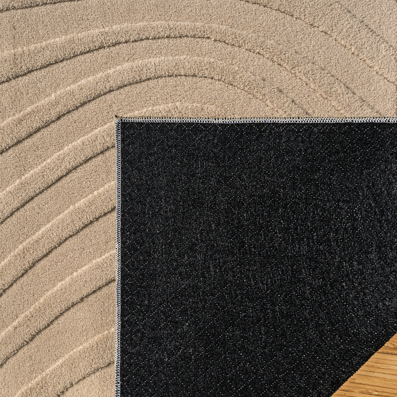 Comhan Lomira Beige Modern Wave Hi-Low Carved Indoor Shag Area Rug, Plush Polyester – Living Room & Bedroom - Beige