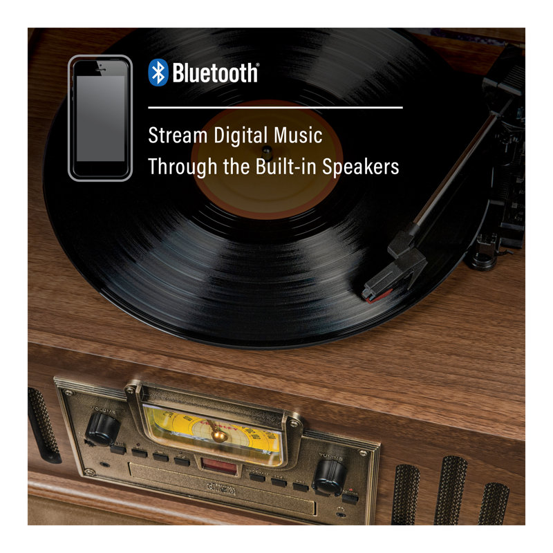 Walnut Vintage Style 8-in-1 Record Player with Bluetooth