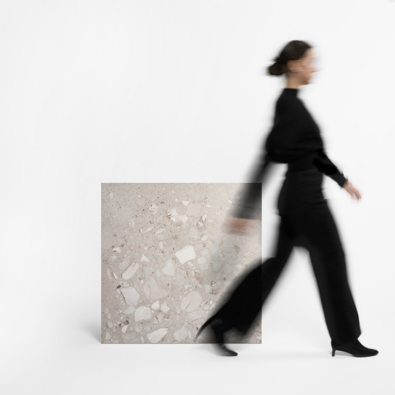 Piccoli Grande 36x36 Semi-Polished Terrazzo Look Porcelain Tile, Warm Gray