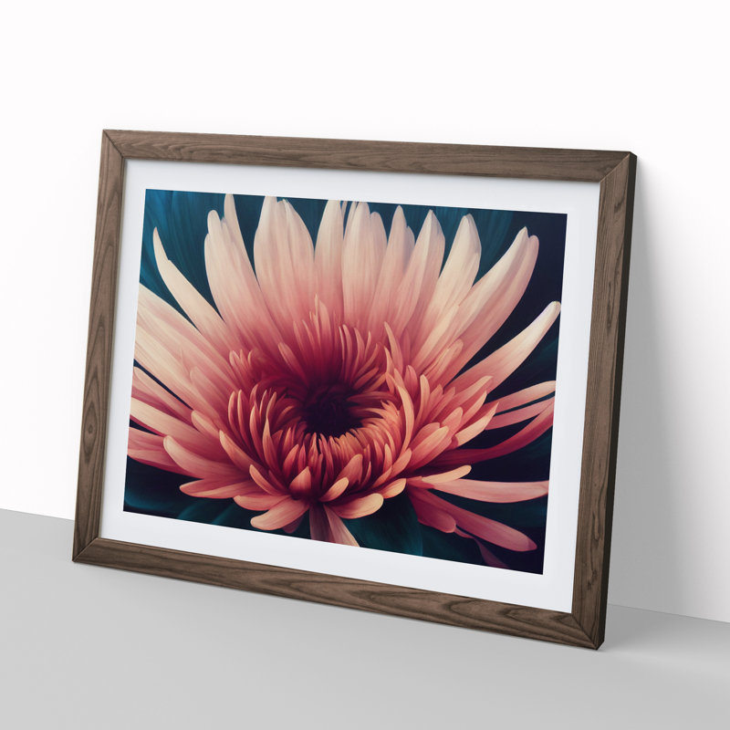 Impactful Chrysanthemum Flower 1 Piece Single Picture Frame Wall Art, 25cm H x 34cm W x 2cm D, Walnut