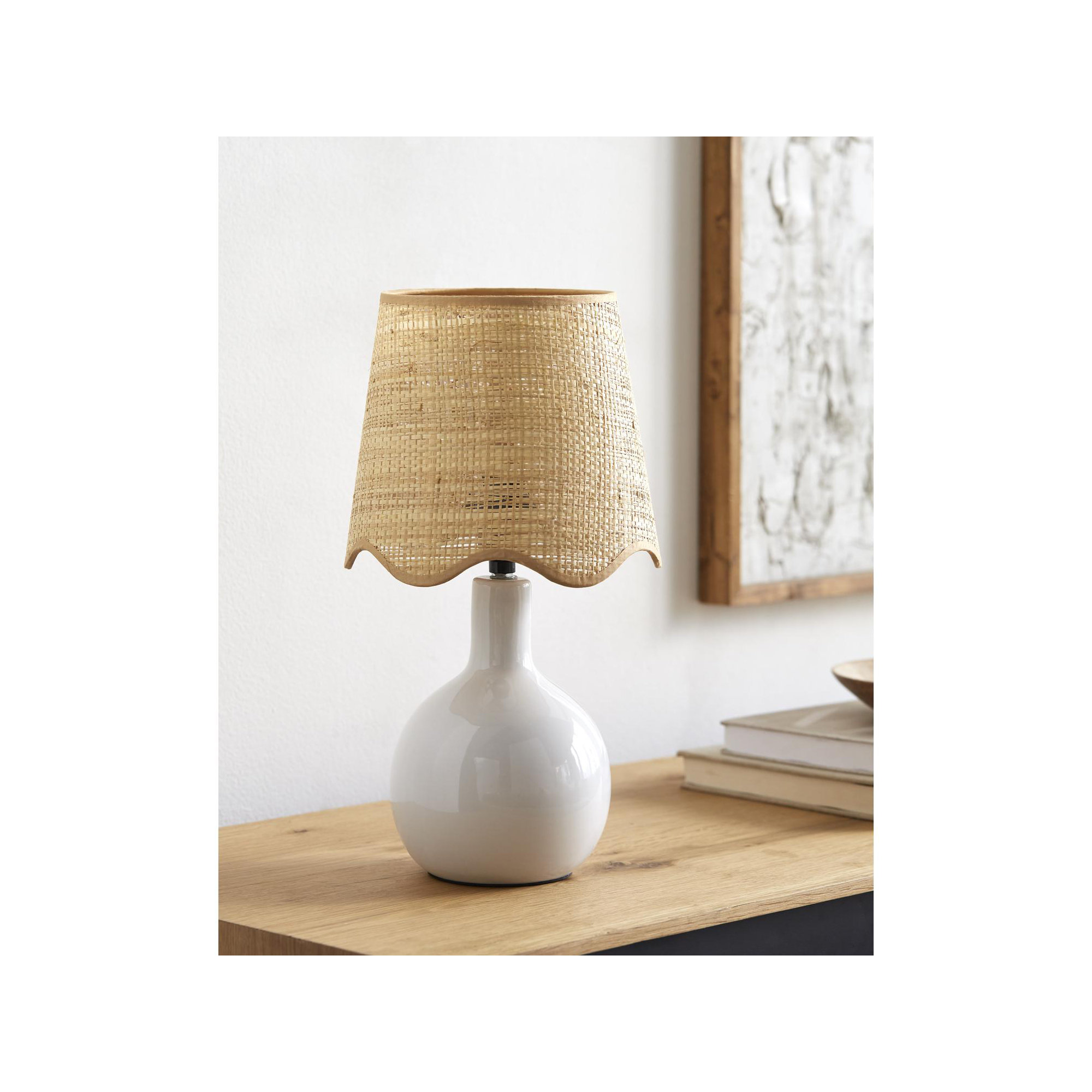 Maura Accent Table Lamp, White, 15"H x 9"W x 9"D, Tan