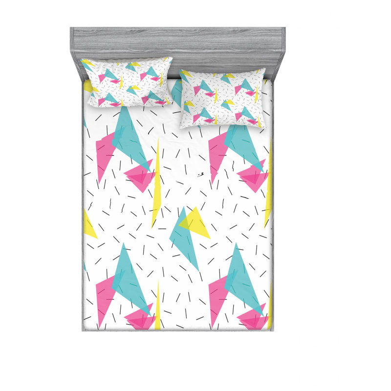 Microfiber Geometric Sheet Set, Queen Sheet Set with Fitted Sheet