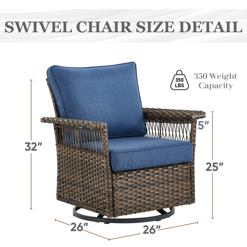 Tapash Emilka Outdoor Patio Wicker Swivel Glide Rocker Chair With Cushions, Blue
