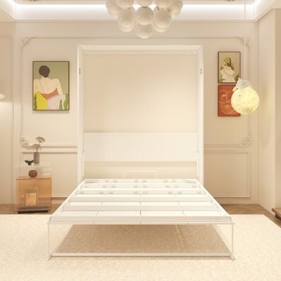 Multifunctional Murphy Bed - Space-Saving Foldable Wall Bed With Metal Frame And Stylish Cabinet Design